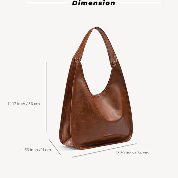 Hobo Purse, PU Leather Shoulder Bag, Tote Handbag for Work and Travel - Picture 6 of 9